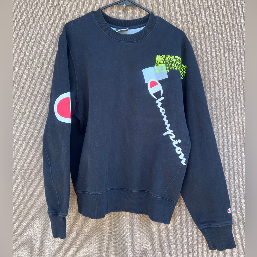 CHAMPION Super Fleece 2.0 Behind the Label 1919 CREWNECK, Size Large Black